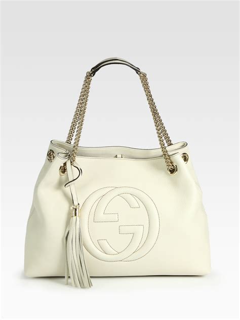 gucci soho leather shoulder bag off white|gucci medium soho chain tote.